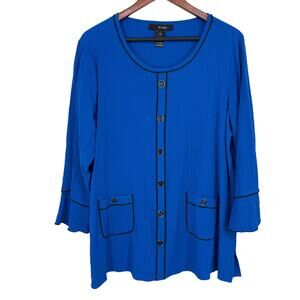 Ali Miles Sz Large Blue Wearable Art to Wear Artsy Blouse Shirt Top Unique